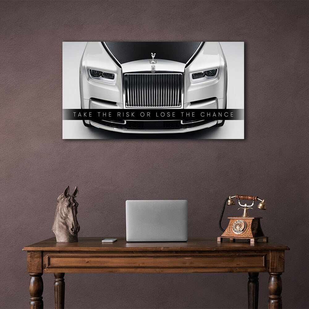 Um zu motivieren, gehen Sie das Risiko ein oder verlieren Sie die Chance. Motivierender Leinwand-Kunstdruck.