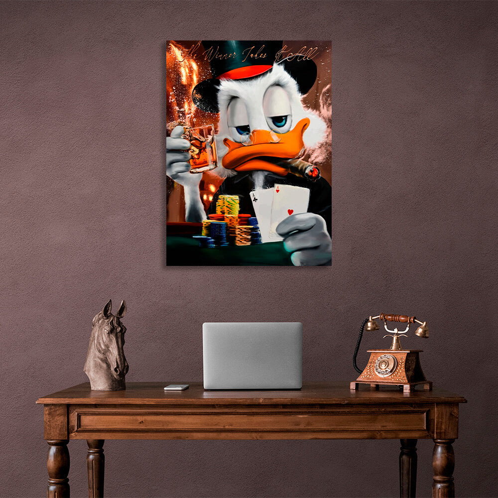 Scrooge. Der Gewinner bekommt alles. Inspirierender Kunstdruck auf Leinwand.