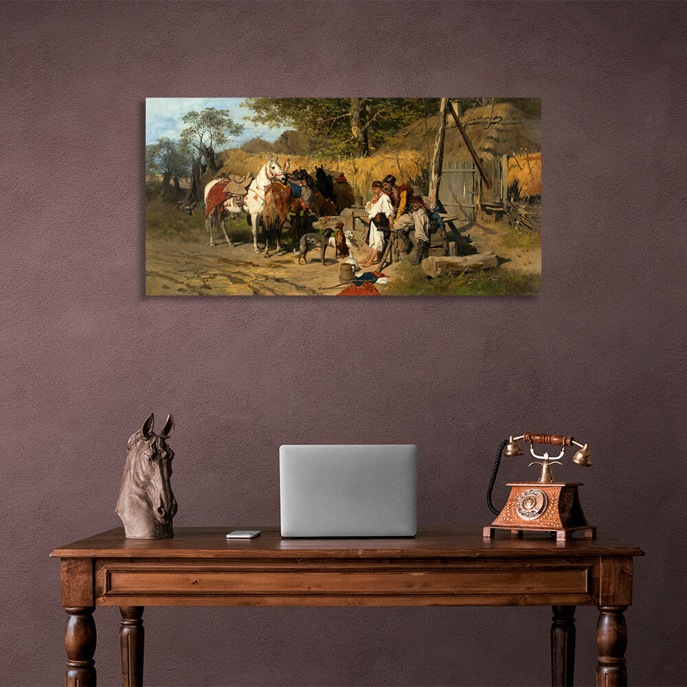 Reproduktion von Jozef Brant Kozak und das Mädchen, Reproduktion auf Leinwand, Kunstdruck