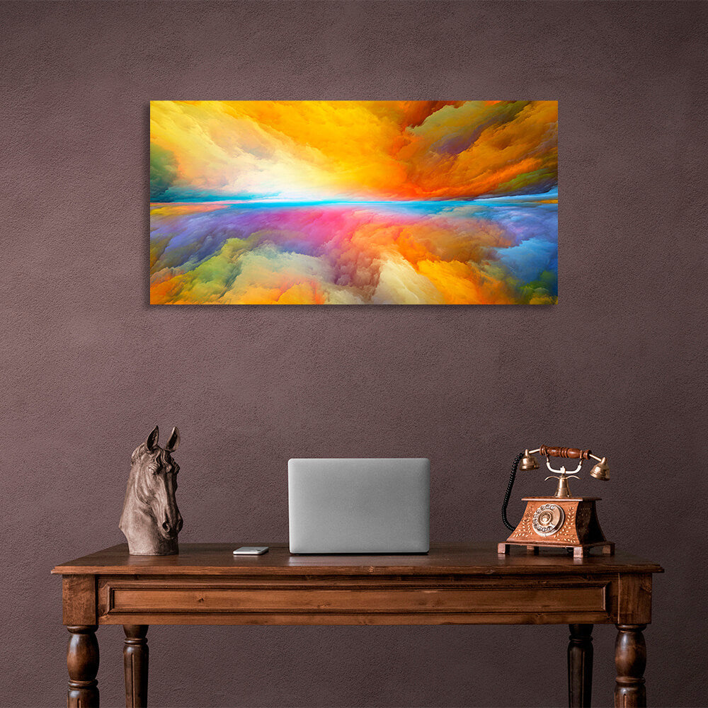 Cloudy horizontal abstract in multicolored colors Abstraction Canvas Wall Art Print