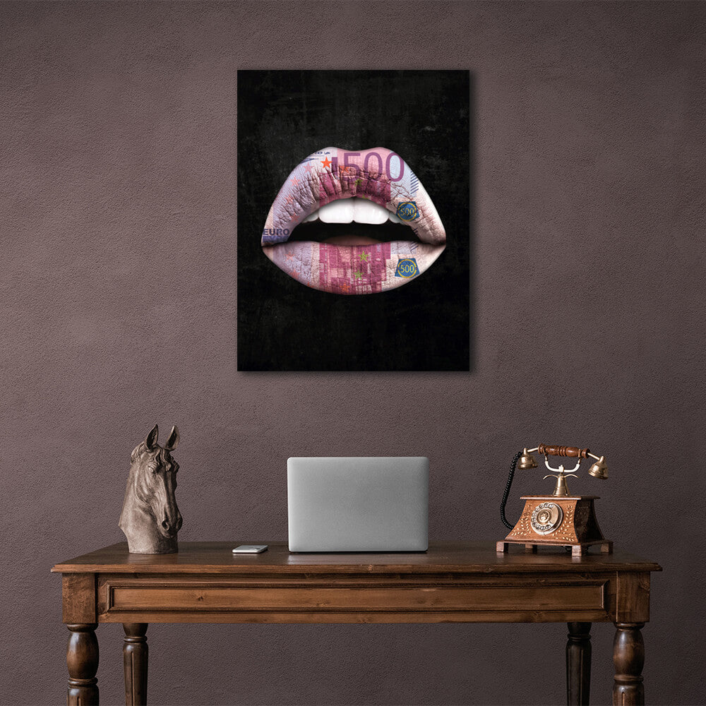 Lippen sind schwarz Euro Leinwand Wand Kunstdruck