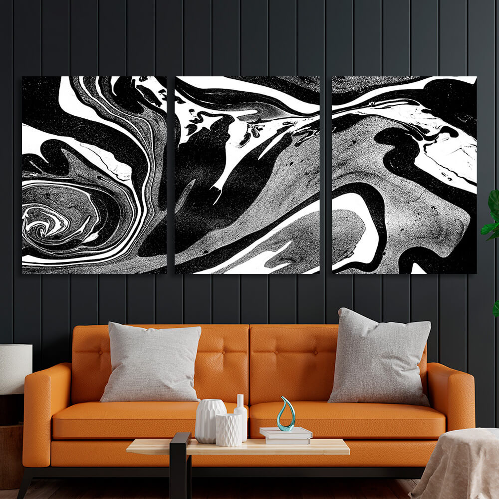 Modularer schwarz-grau-weißer abstrakter mehrteiliger Kunstdruck auf Leinwand