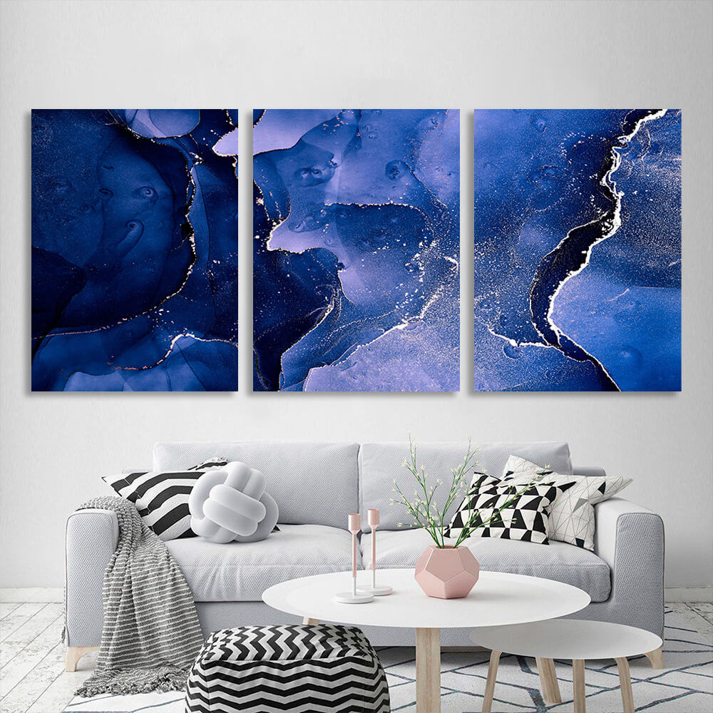 Modularer, abstrakter Kunstdruck auf Leinwand, mehrere Teile, Marineblau