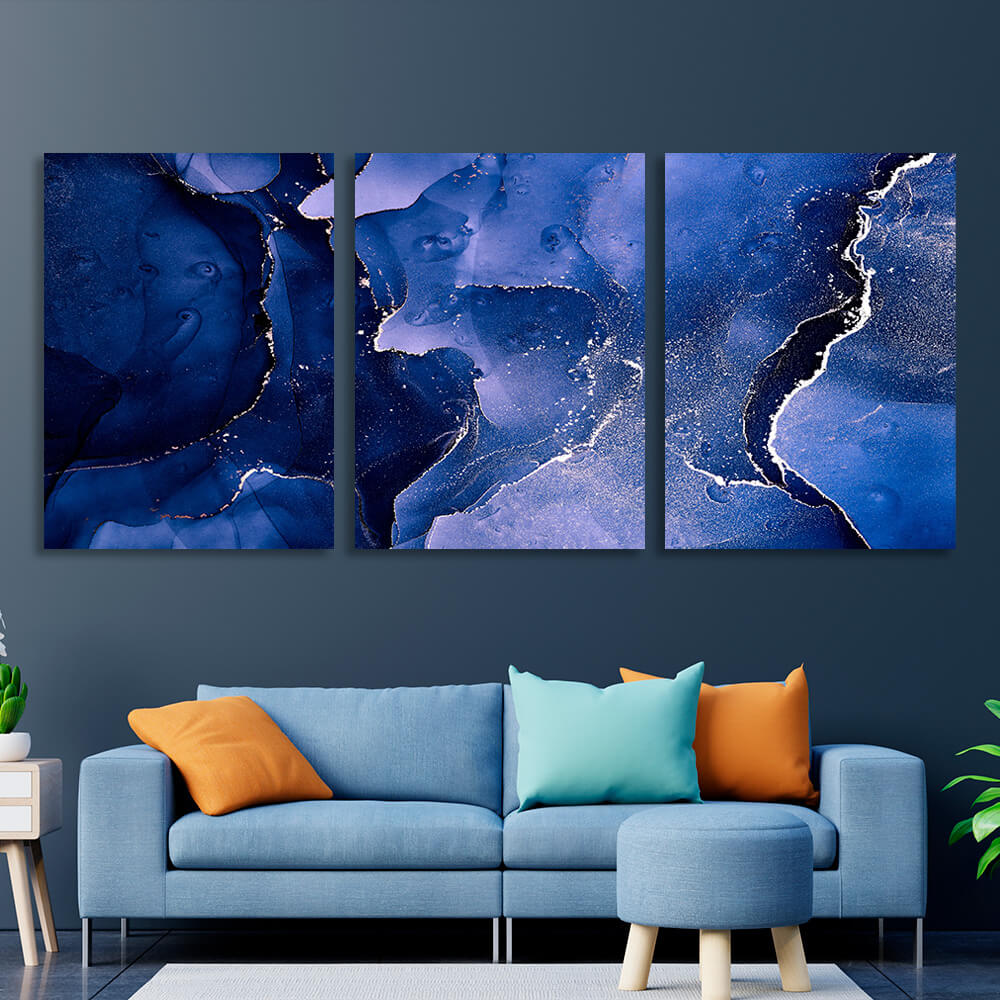Modularer, abstrakter Kunstdruck auf Leinwand, mehrere Teile, Marineblau
