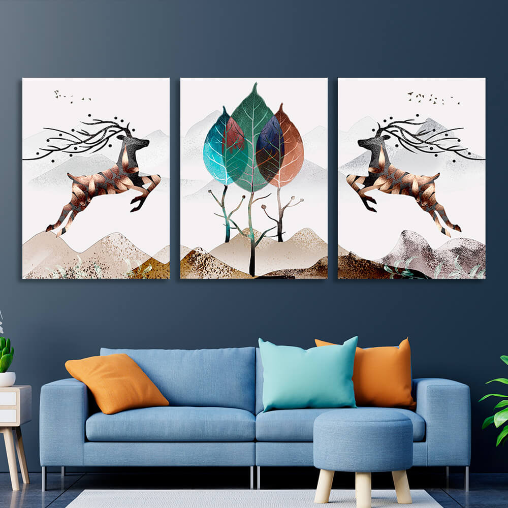 Modularer abstrakter Baum im Goldstil, mehrteiliger Kunstdruck auf Leinwand