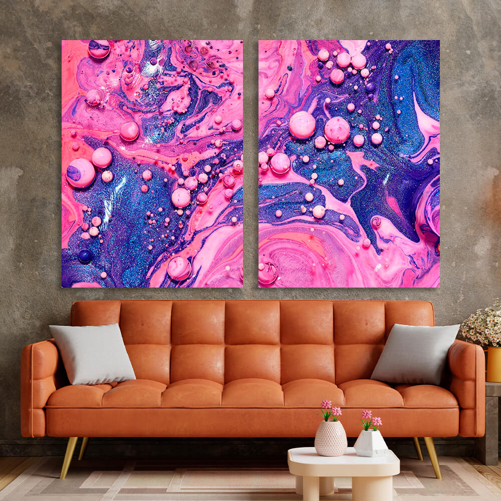 Modularer abstrakter Kunstdruck auf Leinwand, mehrteilig, Rosa und Blau