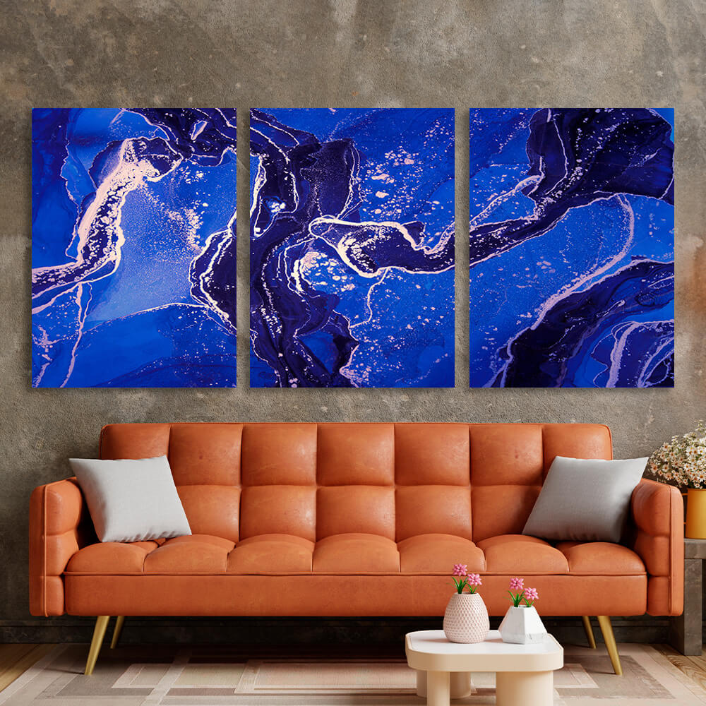 Modularer, abstrakter Kunstdruck auf Leinwand, mehrere Teile, Marineblau