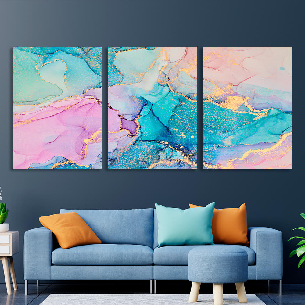 Modular turquoise-powder abstract Multi Panel Canvas Wall Art Print