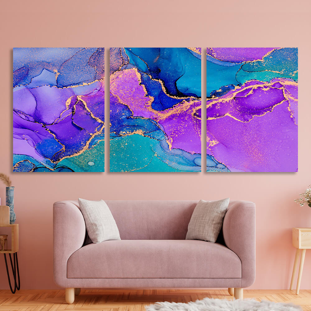 Modularer, abstrakter Kunstdruck auf Leinwand, mehrere Teile, Lavendelblau