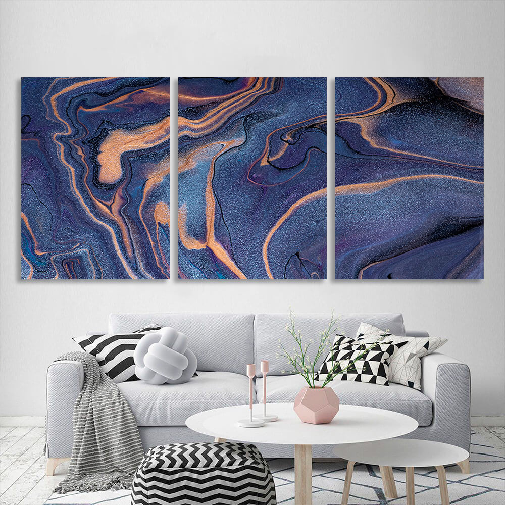 Modularer, abstrakter, puderblauer Kunstdruck auf Leinwand, mehrere Teile