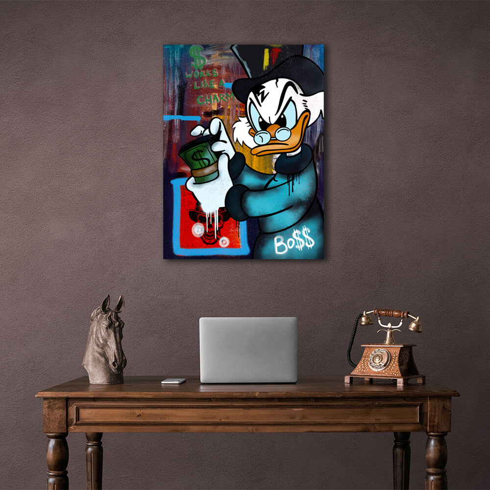 Scrooge Boss Inspirierender Kunstdruck auf Leinwand
