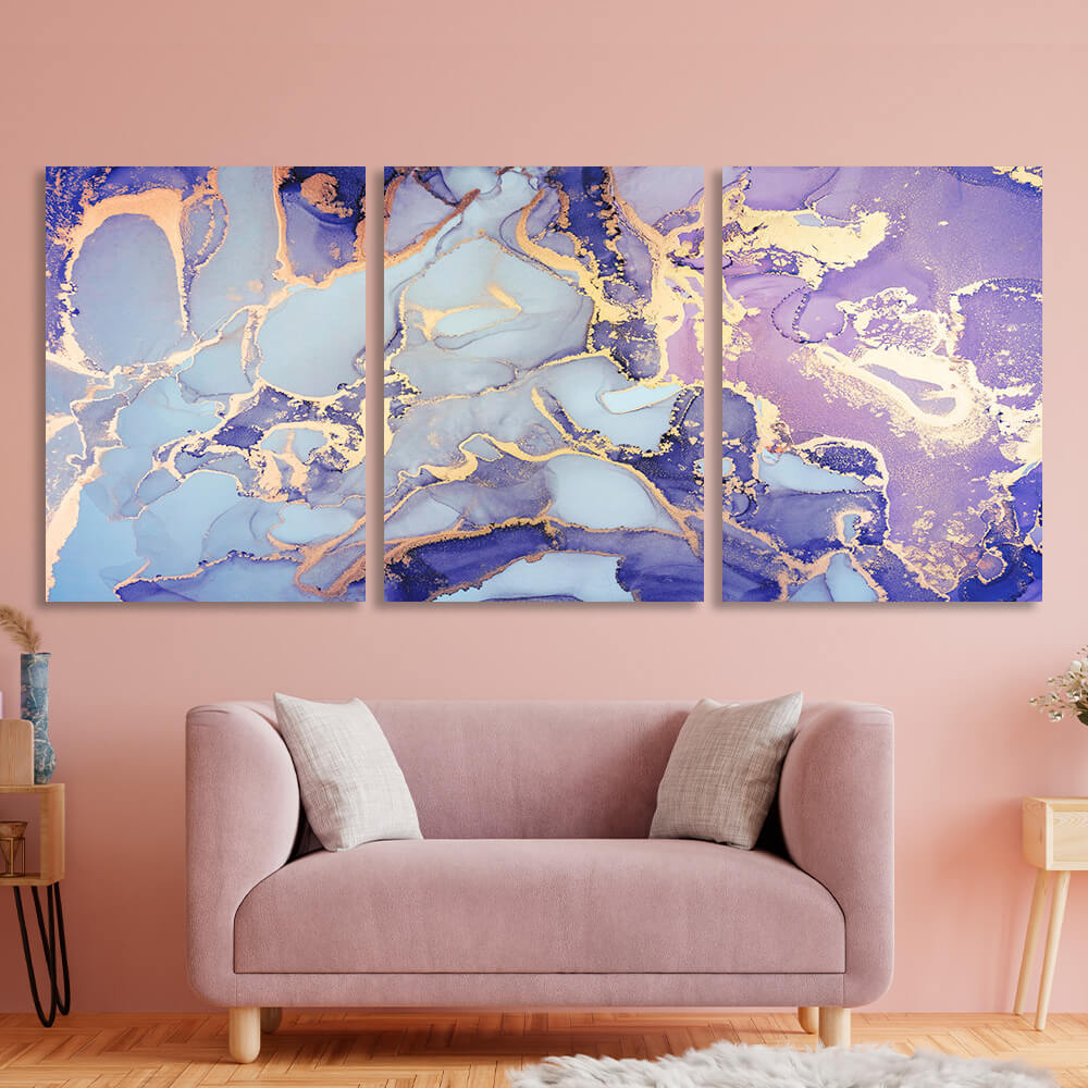 Modularer abstrakter Kunstdruck auf Leinwand, mehrere Teile, Lavendelgrau