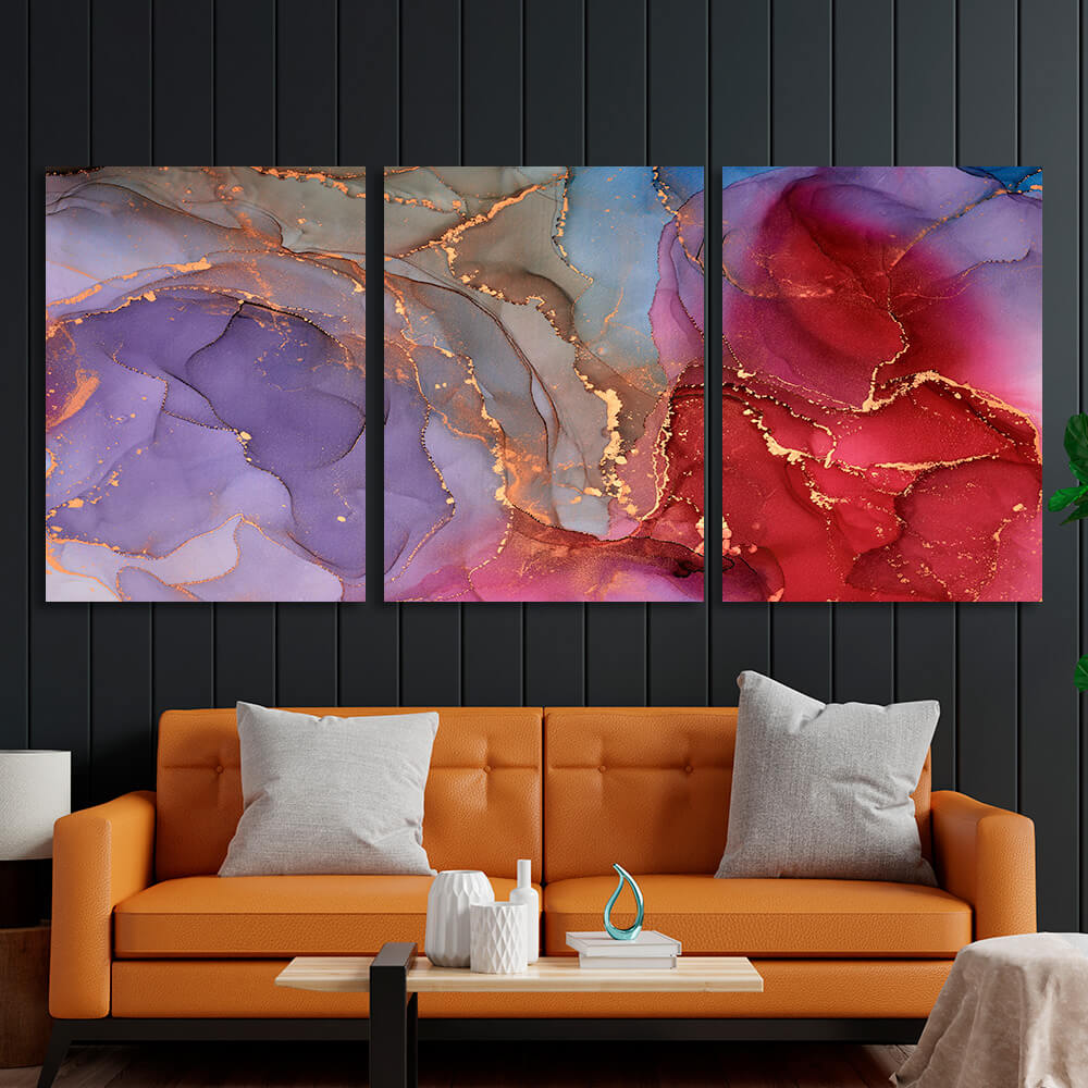Modularer abstrakter Kunstdruck auf Leinwand, mehrere Teile, Lavendelrot