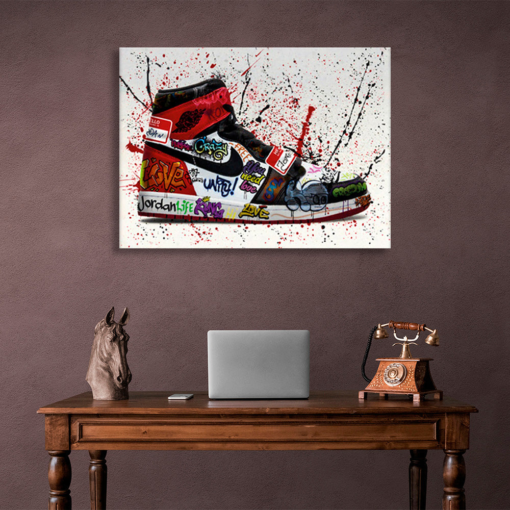 Kunstdruck auf Leinwand, Motiv: Crocs in hellen Farbklecksen