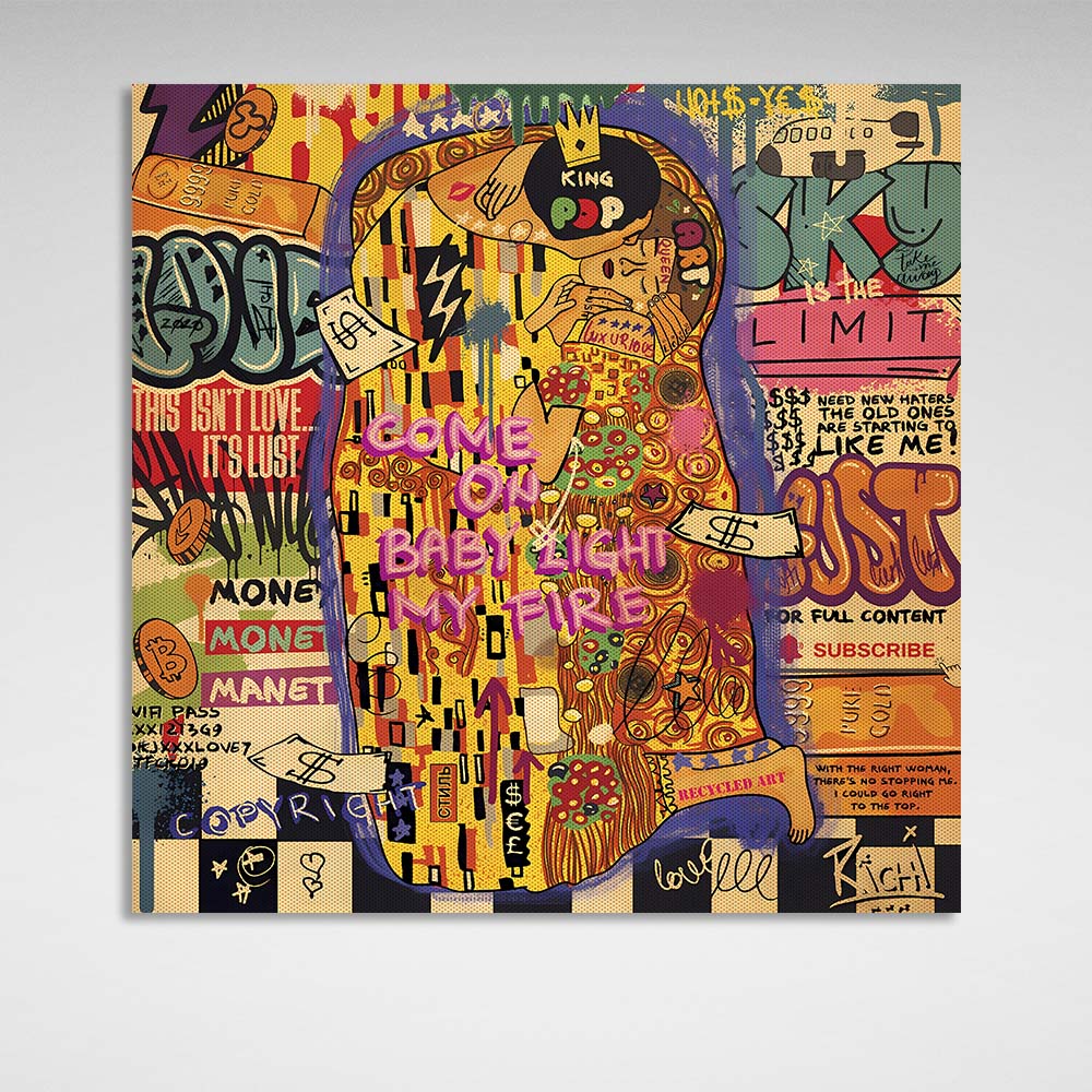 Pop-Art-Kuss, Kunstdruck auf Leinwand