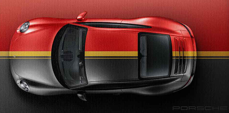 Leinwandbild, Porsche 911, grün, auf grauem Hintergrund
