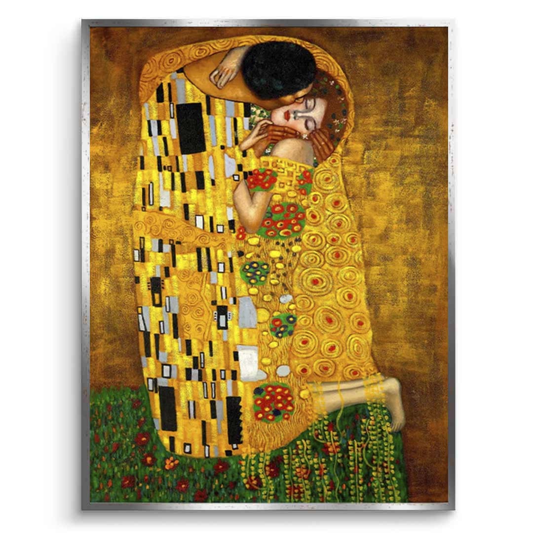 Reproduktion „Der Kuss“ von Gustav Klimt, Reproduktion auf Leinwand, Wand-Kunstdruck