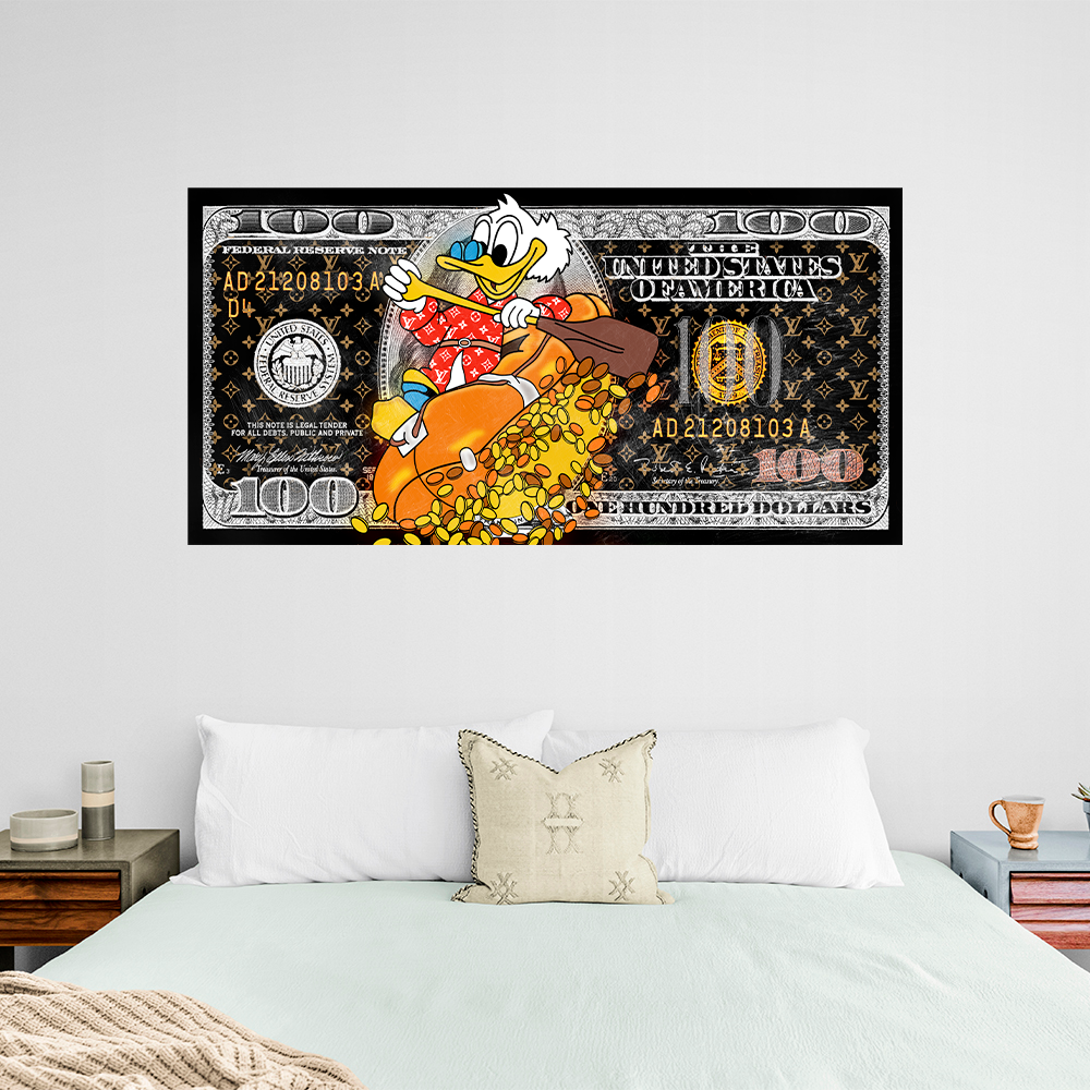 Luxury Money Art Canvas — Scrooge McDuck 100 dollars