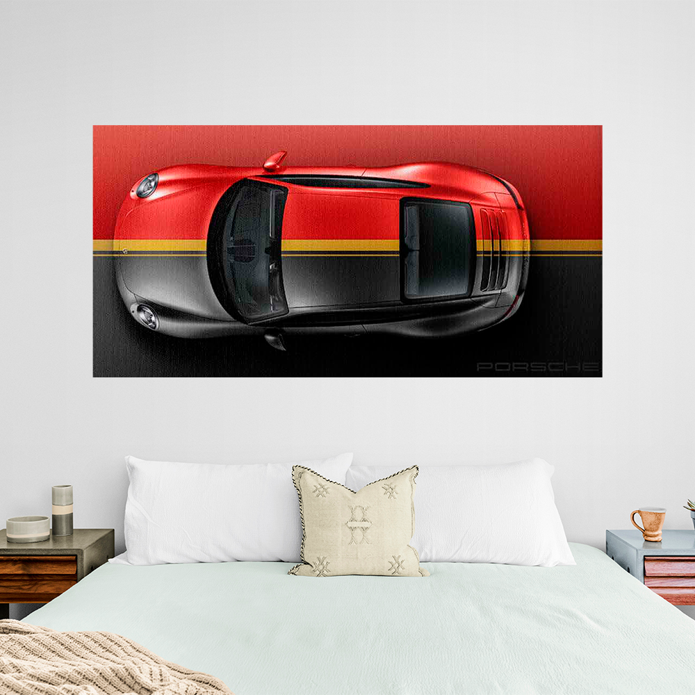 Leinwandbild, Porsche 911, grün, auf grauem Hintergrund