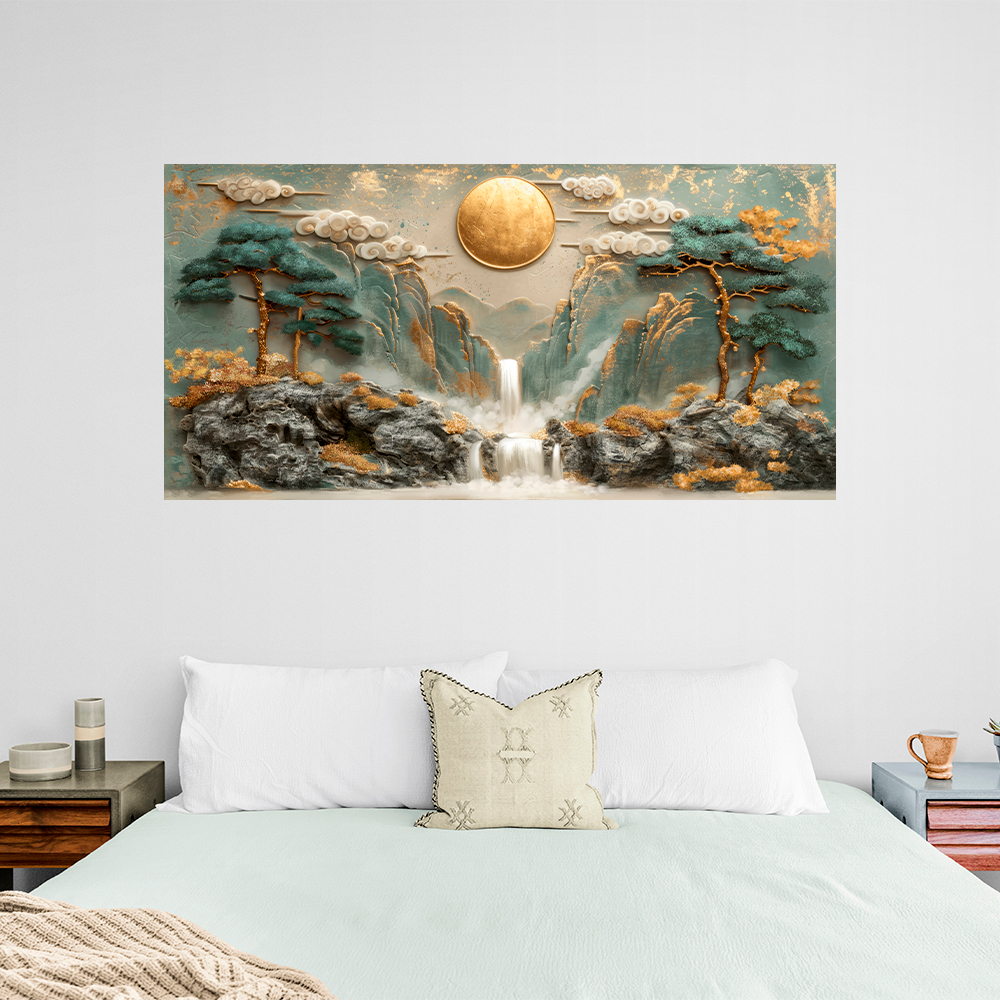 Zwei Hirsche in der Nähe eines Baumes mit einem Berg im Hintergrund Abstraktion Leinwand Wand Kunstdruck