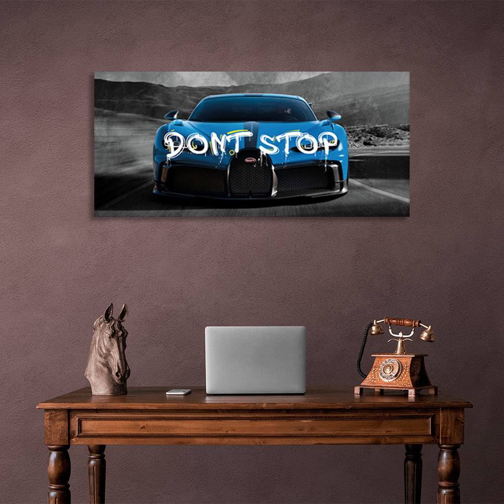Leinwandbild „Bugatti-blaues Auto auf grauen Straßen“
