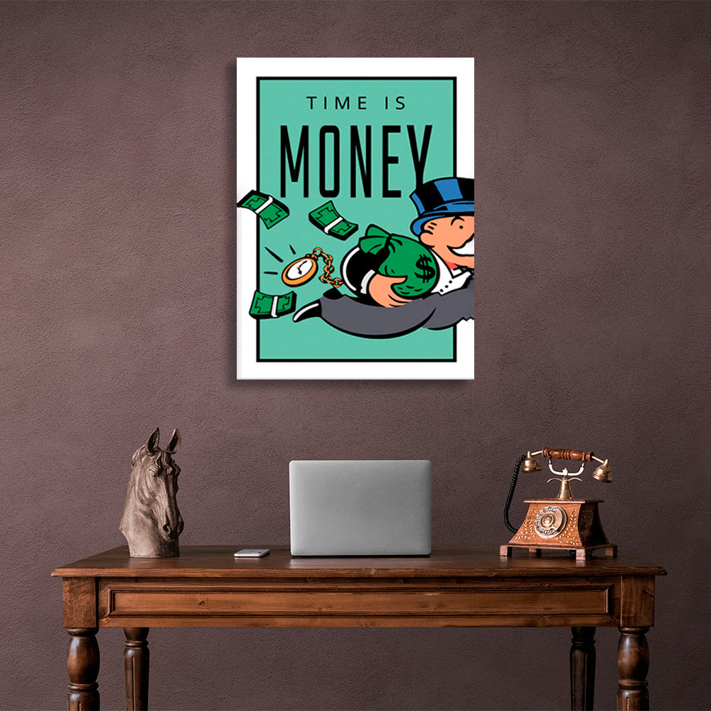 Kunstdruck auf Leinwand, Motiv: Alec Monopoly mit Geld in den Händen