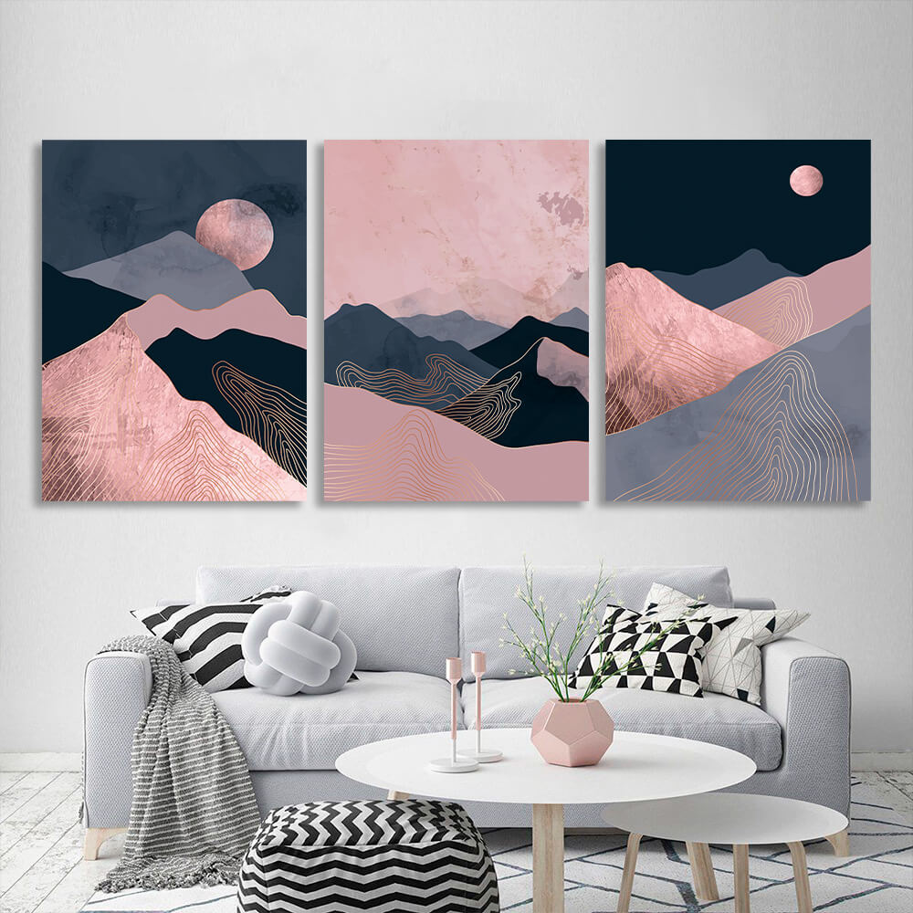 Modularer rosa-blauer mehrteiliger Kunstdruck auf Leinwand