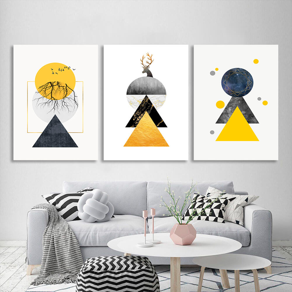 Modular geometric abstraction on a white background Multi Panel Canvas Wall Art Print