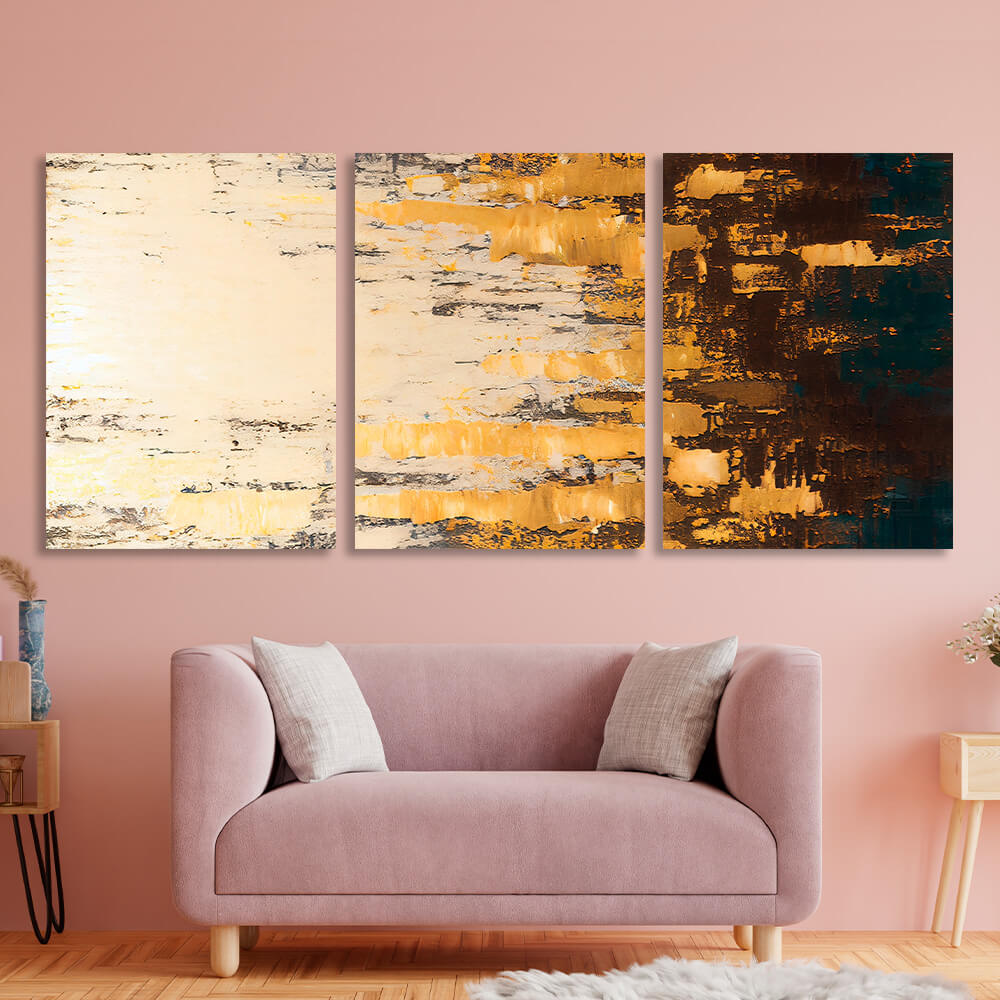 Modularer, sandfarbener, abstrakter, mehrteiliger Kunstdruck auf Leinwand
