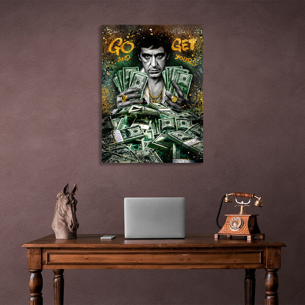 A man with dollars Inspirational Canvas Wall Art Print