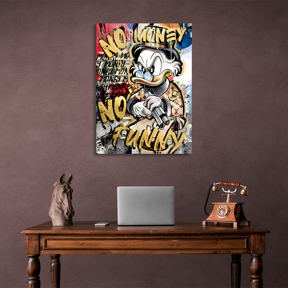Scrooge imitiert eine Graffiti-Zeichnung. Inspirierender Kunstdruck auf Leinwand.