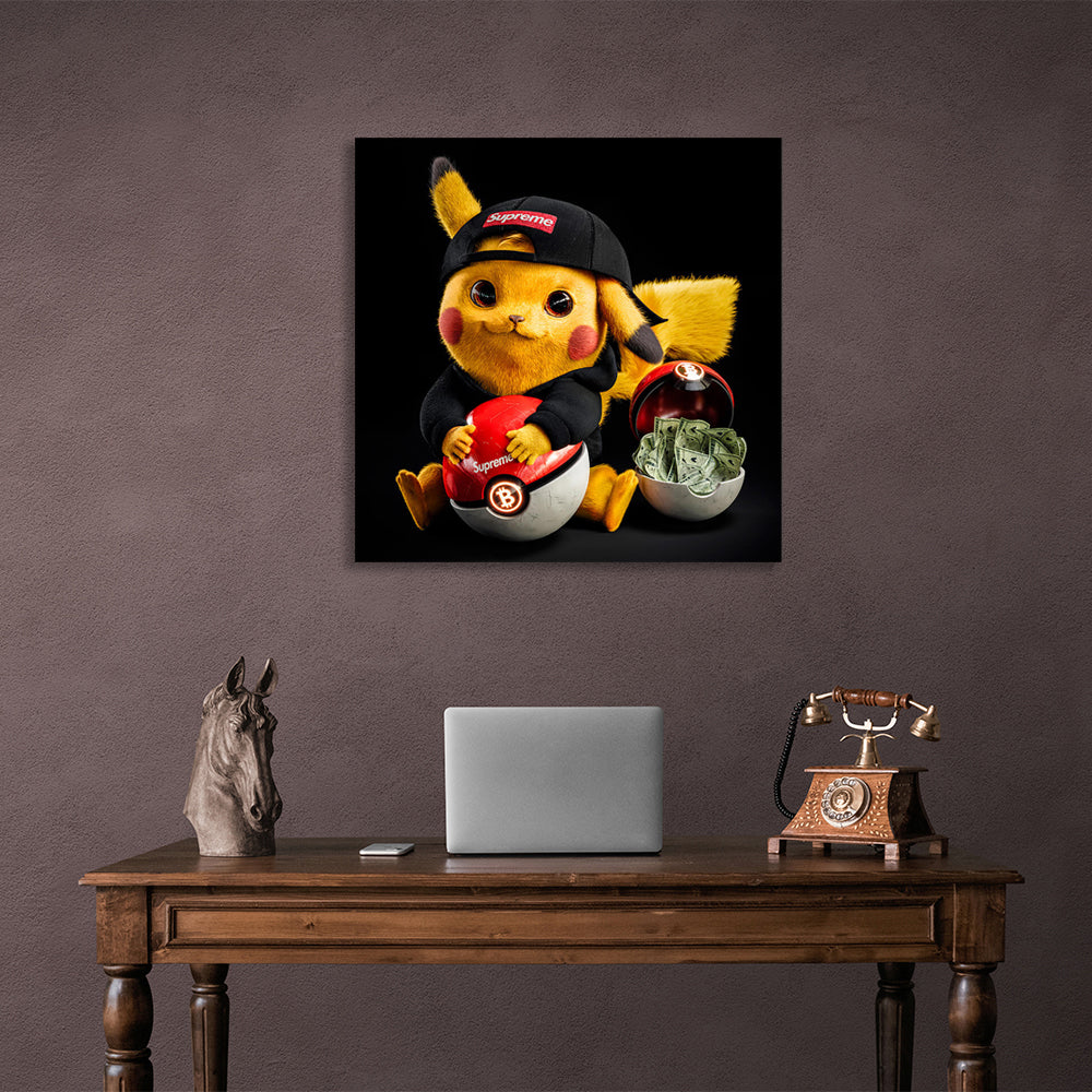 Pokémon Pikachu mit Geld Leinwand Wand Kunstdruck