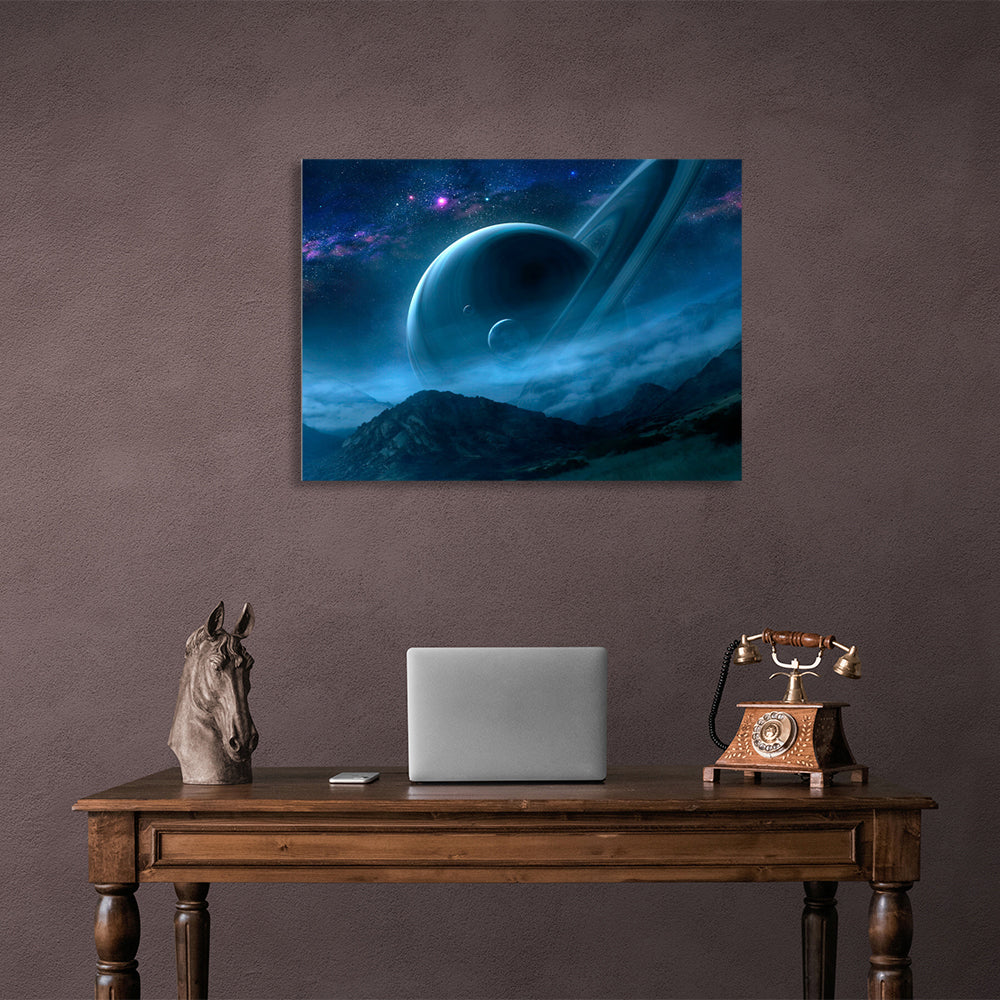 Leinwandbild „Space Saturn and the Mountains“