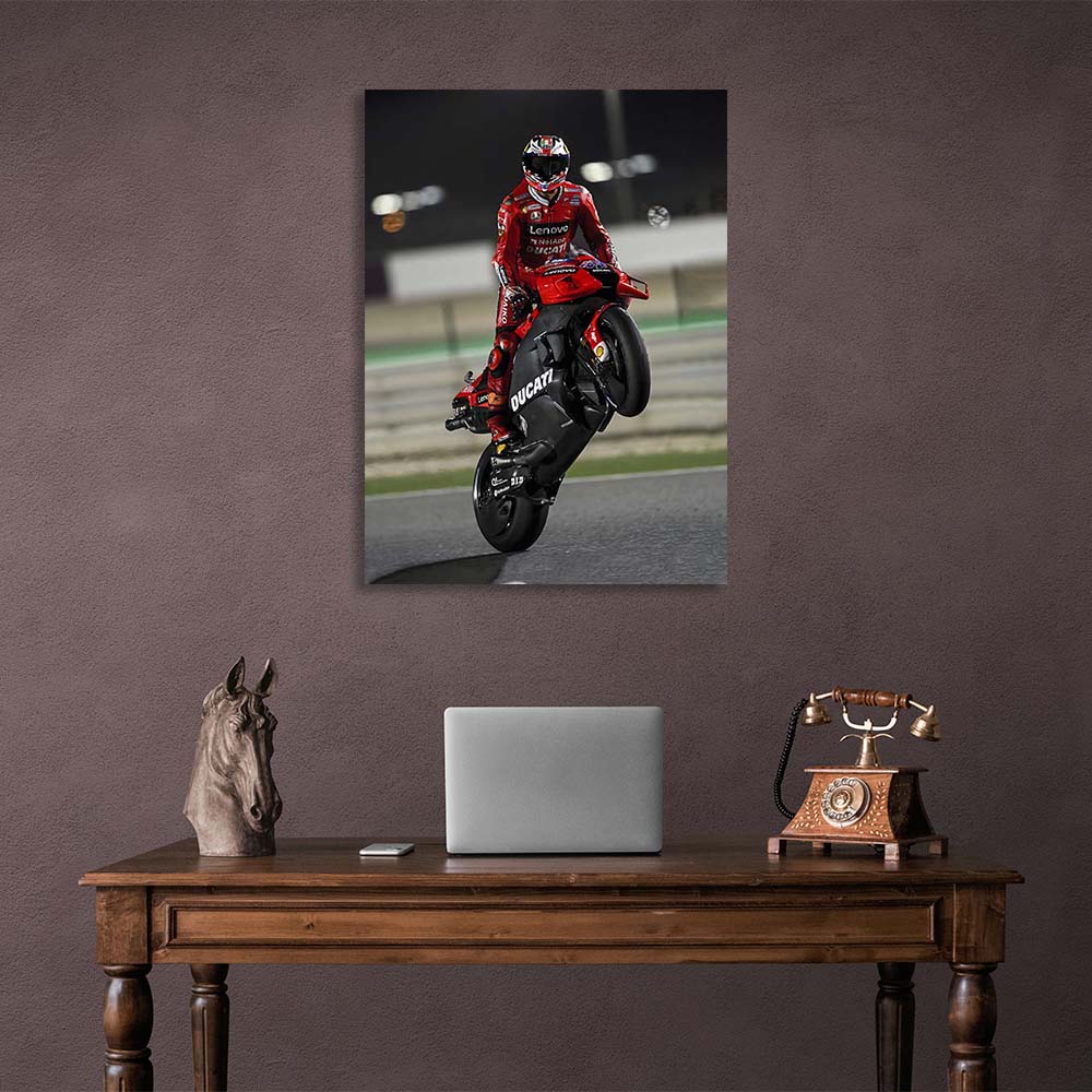 Kunstdruck auf Leinwand, Motiv: Motorradfahrer Francesco Bagnaya