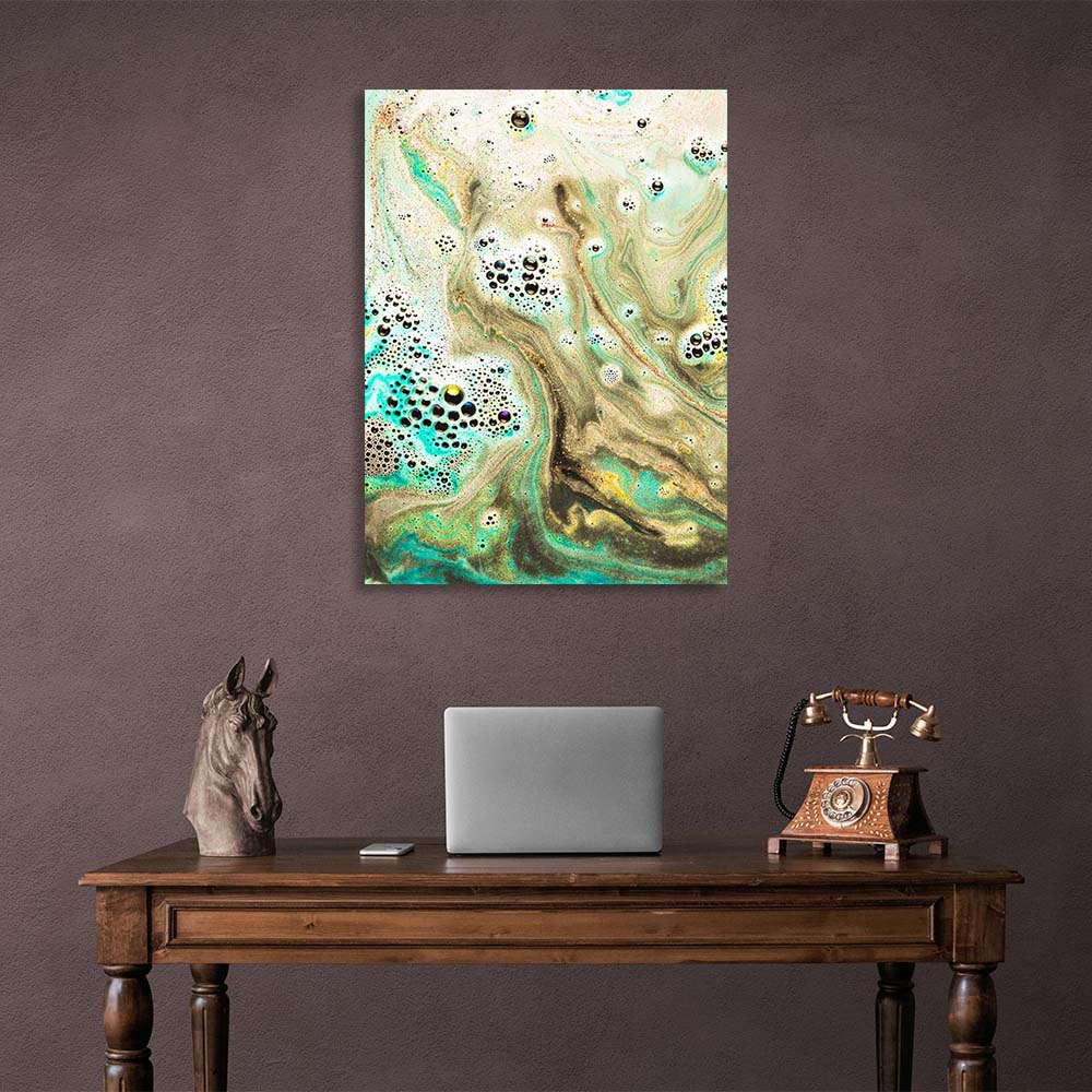 Abstraction Canvas Wall Art Print Beige and turquoise paint divorces on water