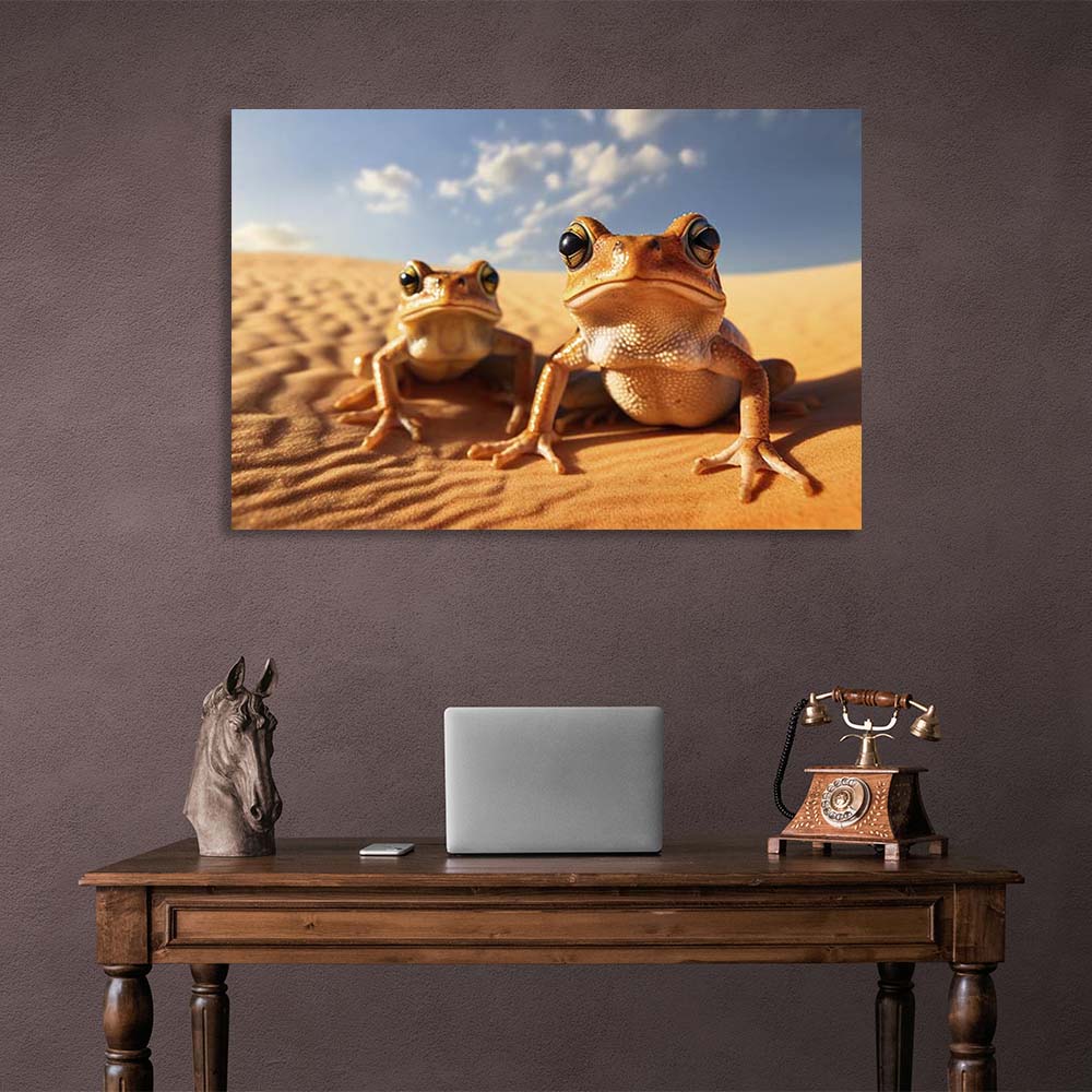 Leinwandbild Zwei Frösche im Sand