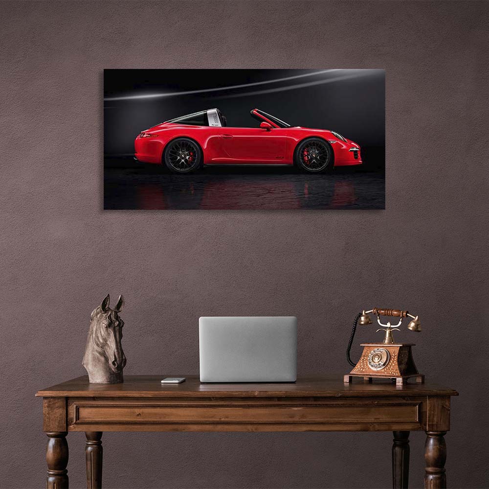 Canvas Wall Art Print Car Red Porsche 911 Targa 4 GTS