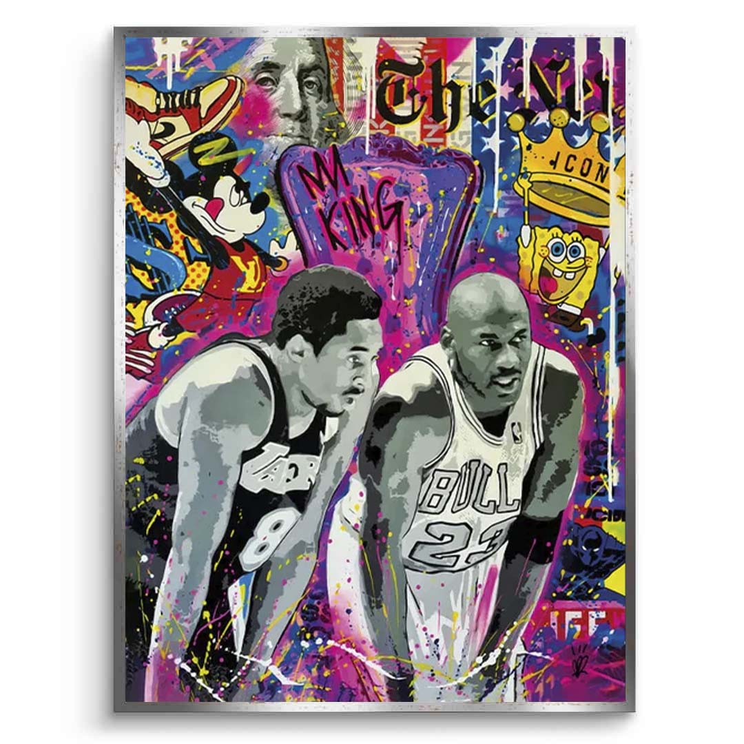 Graffiti-Kunstdruck auf Leinwand mit den Basketballspielern Michael Jordan und Kobe Bryant