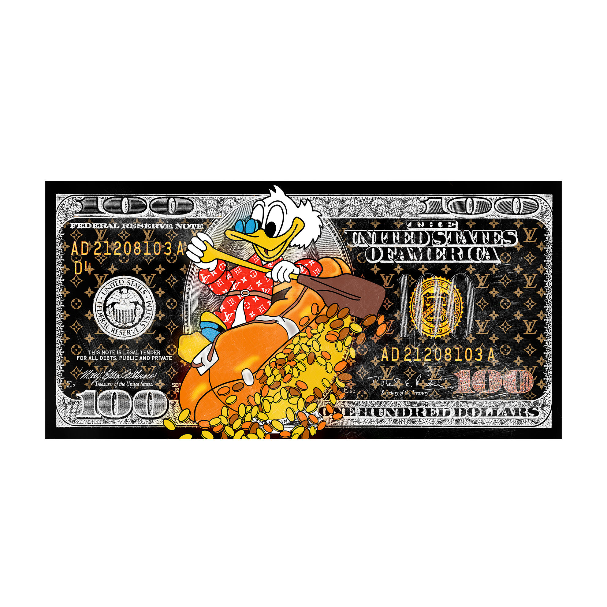 Luxury Money Art Canvas — Scrooge McDuck 100 dollars