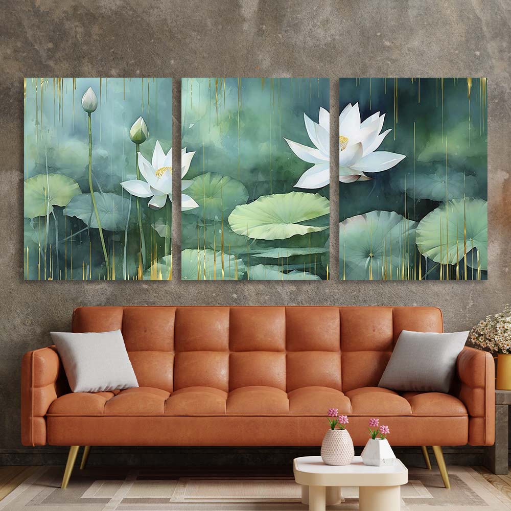 Mehrteiliger Kunstdruck auf Leinwand „Lilien im Teich“