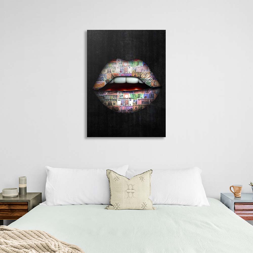 Leinwandbild, Kunstdruck, Lippen, Geld der Welt