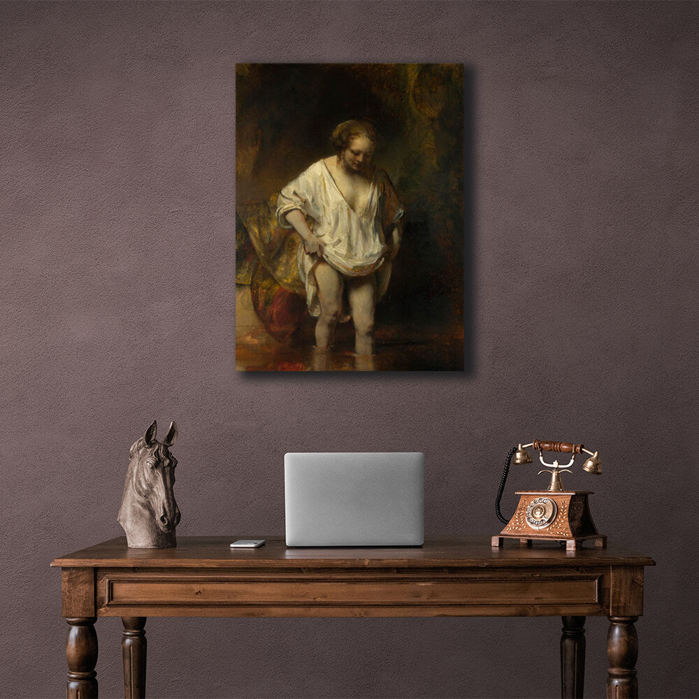Reproduktion: Hendrickje beim Bad, Reproduktion auf Leinwand, Kunstdruck