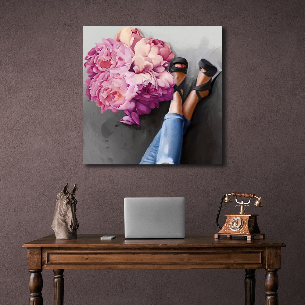 Leinwandbild „Interior Flowers and Heels“