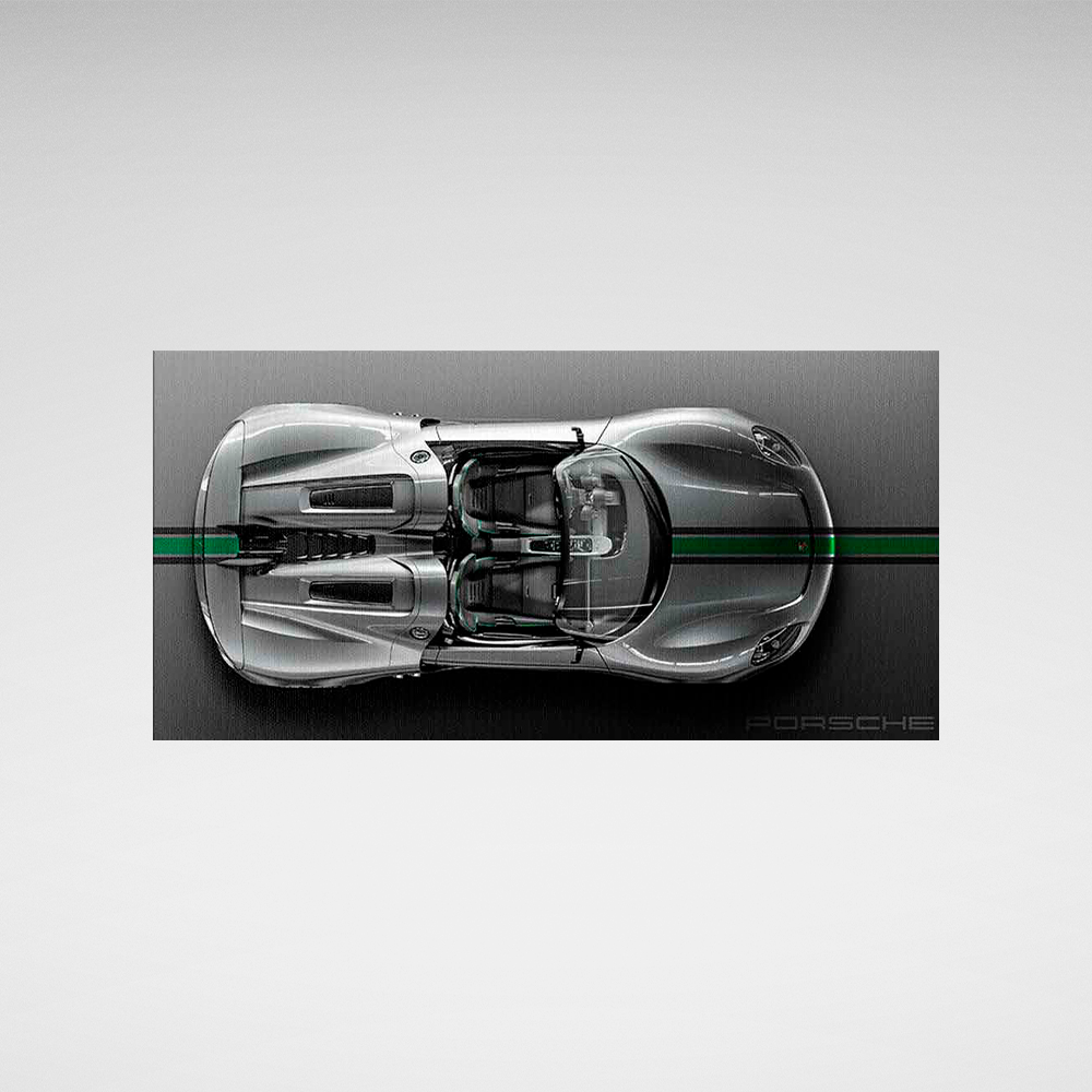 Leinwandbild, Porsche 911, grün, auf grauem Hintergrund