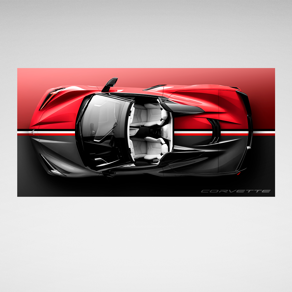 Chevrolet Corvette C8 Stingray Top-Down View - Premium Canvas Wall Art
