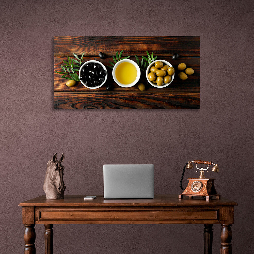 Für die Küche Oliven und Olivenöl Leinwand Wand Kunstdruck für die Küche