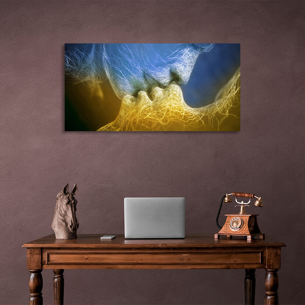 For the bedroom Kiss Yellow and Blue Canvas Wall Art Print For Bedroom