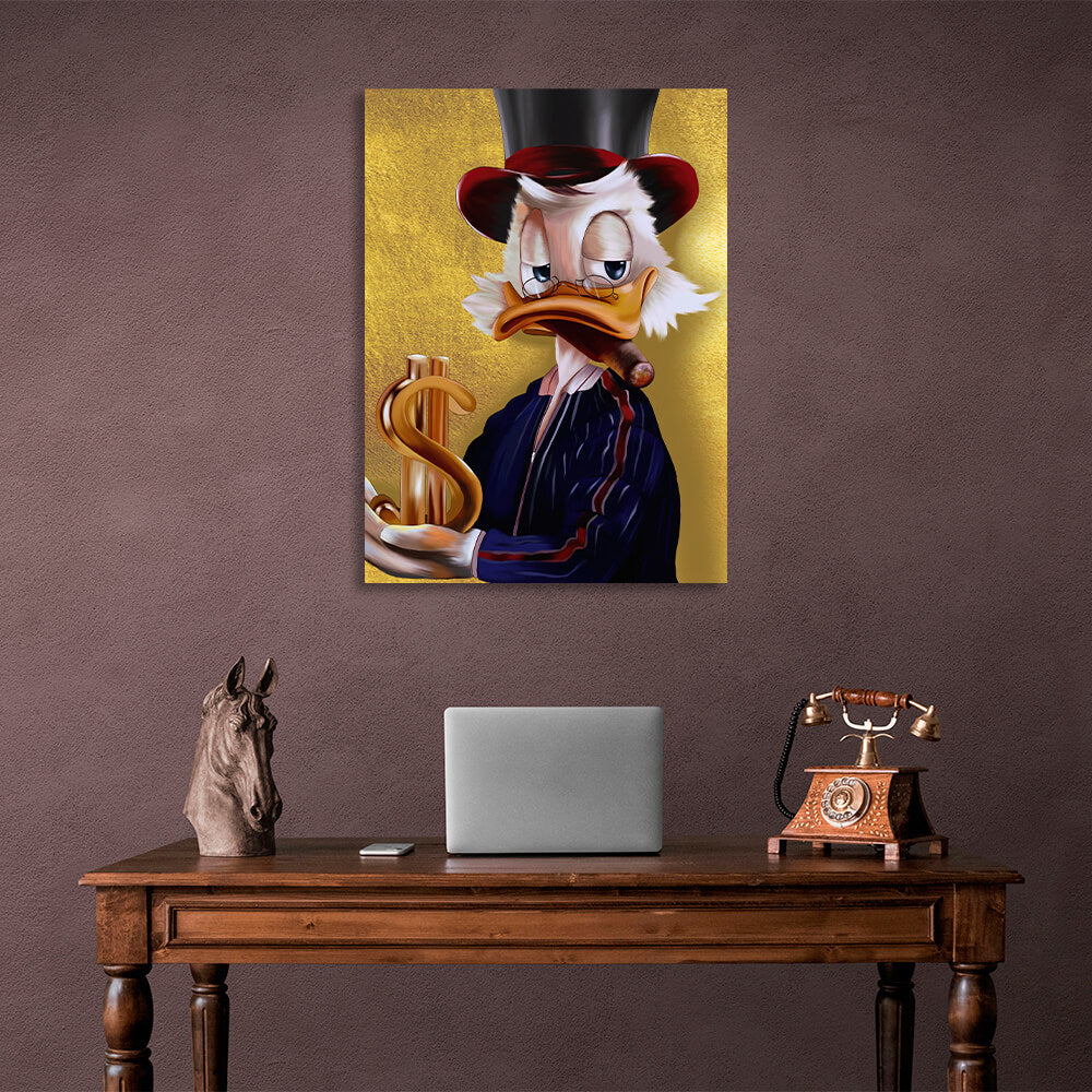 Scrooge und das Dollarzeichen Inspirierender Kunstdruck auf Leinwand
