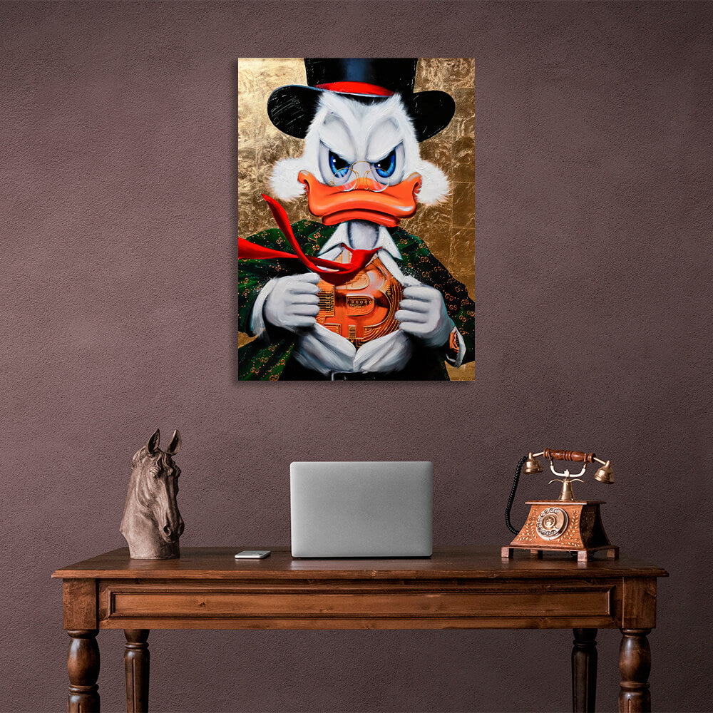 Scrooge Superheld Bitcoin Gucci inspirierender Kunstdruck auf Leinwand