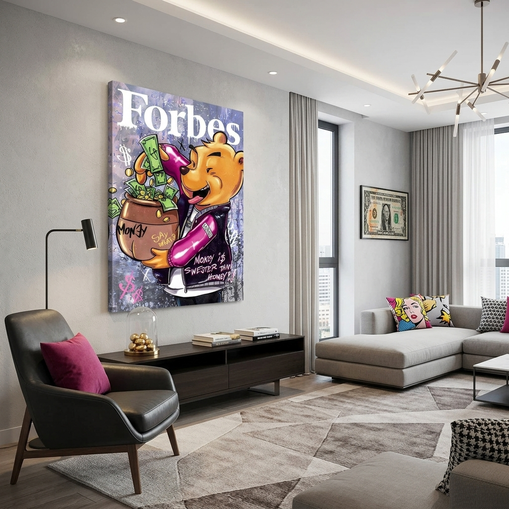 Winnie the Pooh auf dem Cover des Forbes-Leinwand-Kunstdrucks